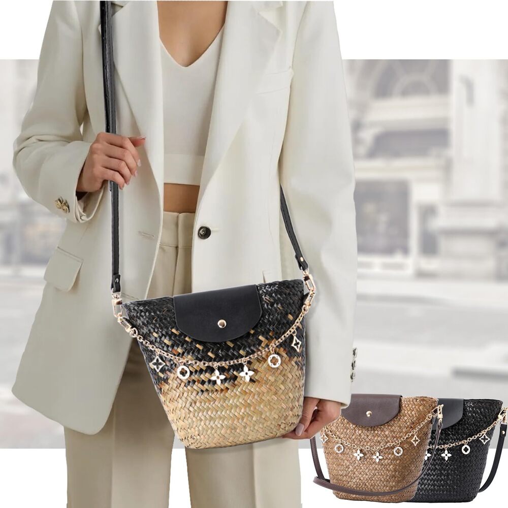 6678 Natural Straw Crossbody Bag Shoulder Bag Tote Handbag hobobag Purse - Picture 2 of 8